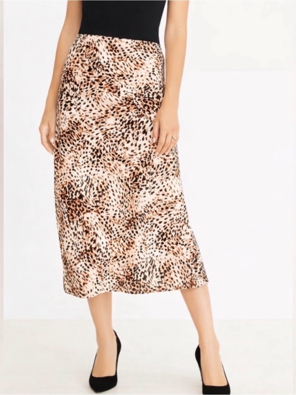 NWT 🤎 LOFT Leopard-Print Bias Midi Skirt